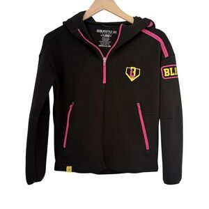 Baseball Lifestyle 101 Quarter Zip Hoodie Sweatshirt Black Pink Size Youth Large